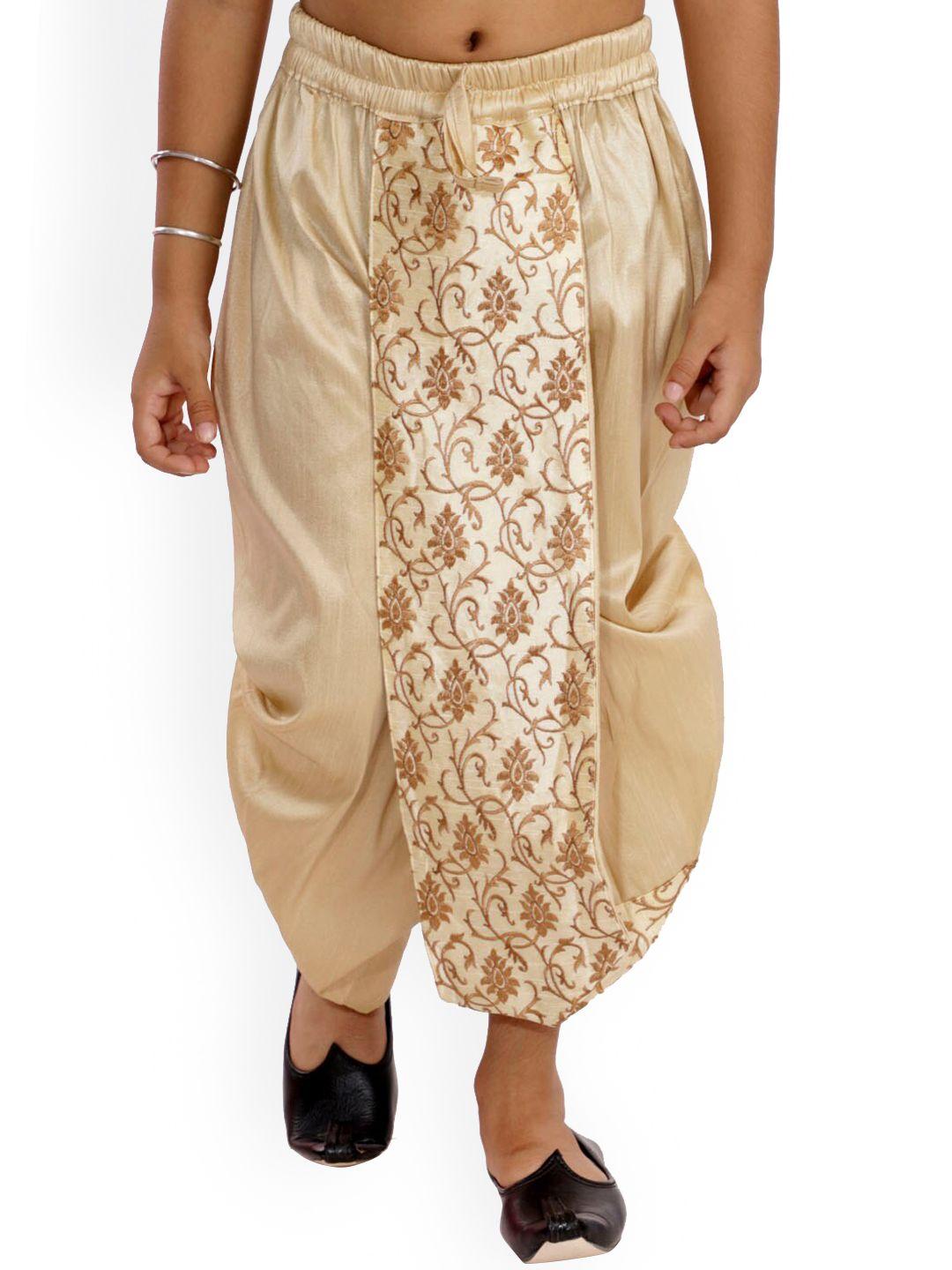 vastramay boys' beige embroidered ready-to-wear dhoti