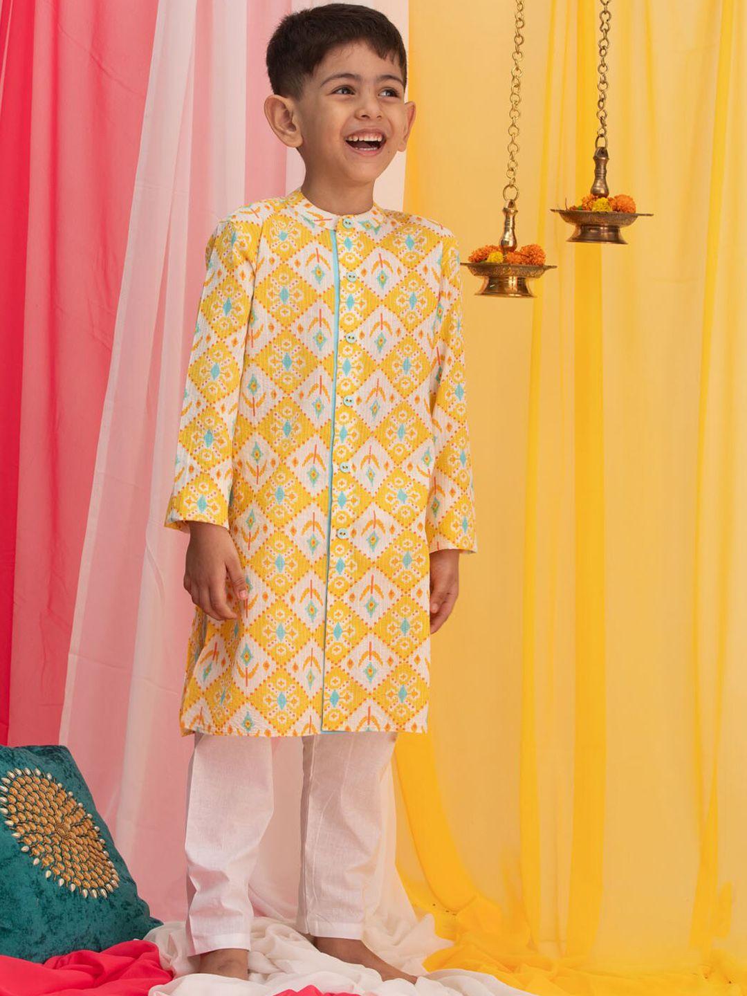 vastramay boys band color ethnic motifs printed regular kurta with pyjamas