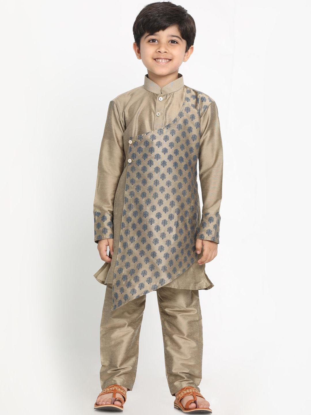vastramay boys beige ethnic motifs angrakha kurta with pyjamas