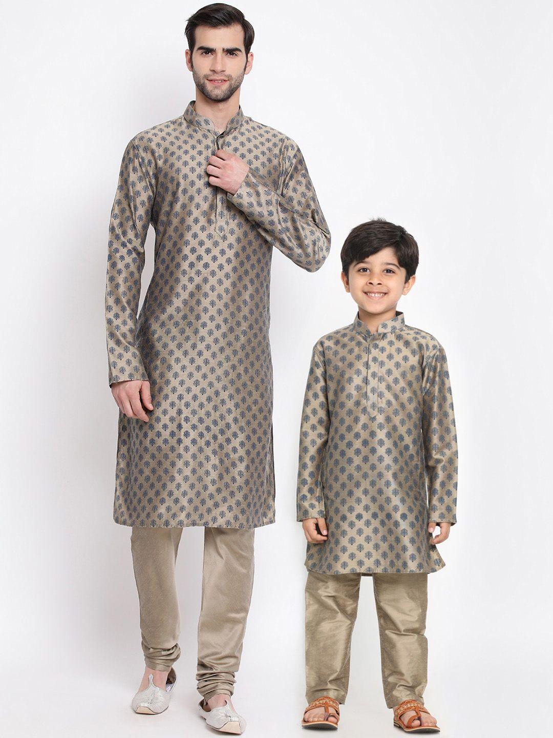 vastramay boys beige ethnic motifs printed regular kurta with pyjamas