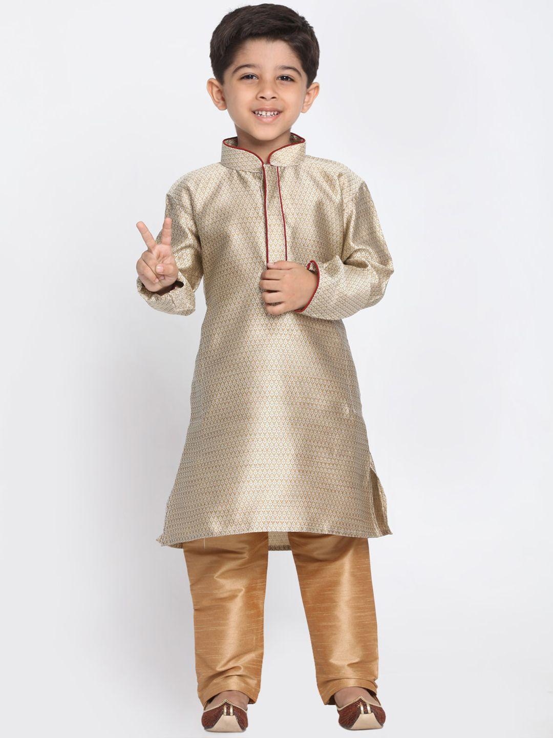 vastramay boys beige ethnic motifs thread work kurta with pyjamas