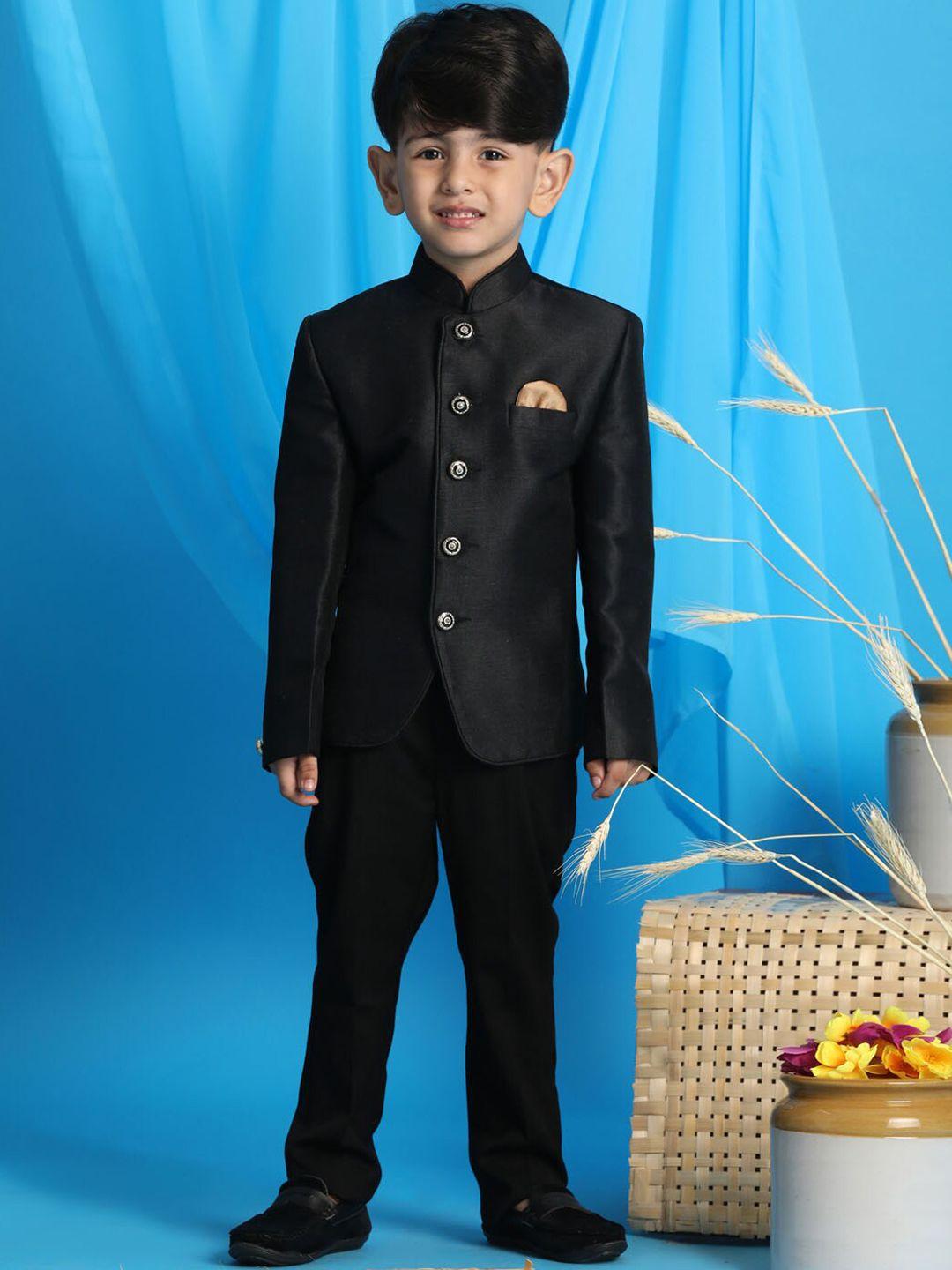 vastramay boys black solid slim-fit bandhgala blazer