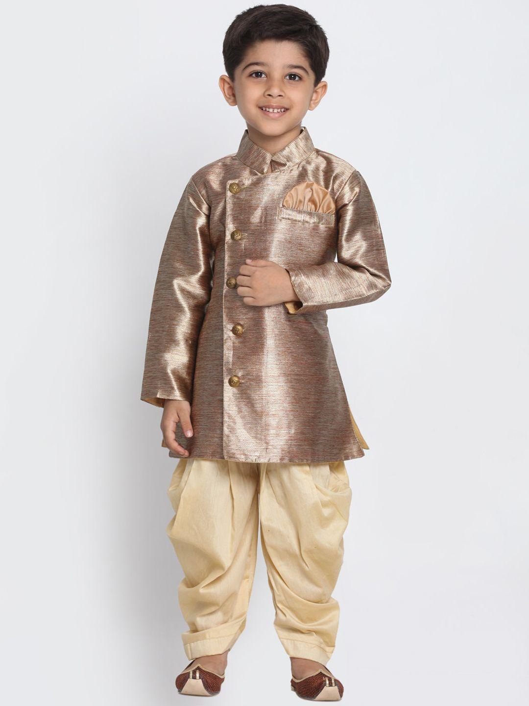 vastramay boys bronze-coloured & gold-coloured slim-fit sherwani set