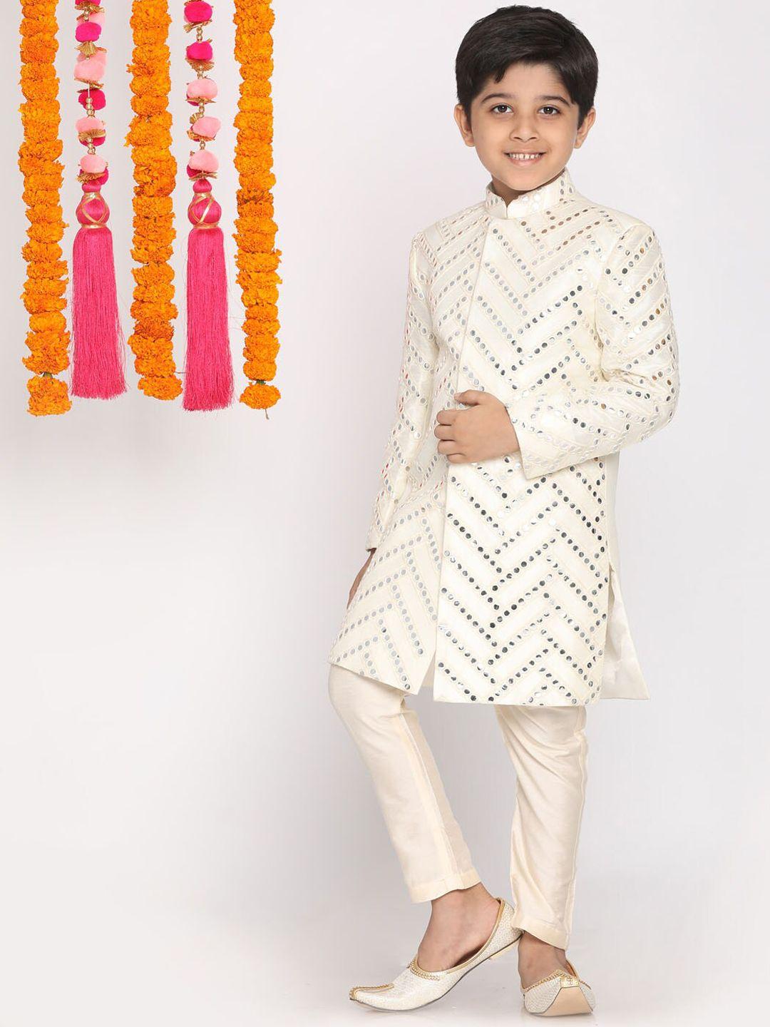 vastramay boys cream-colored embellished sherwani