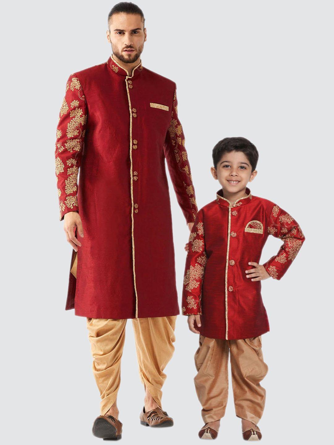 vastramay boys embroidered mandarin collar sherwani set