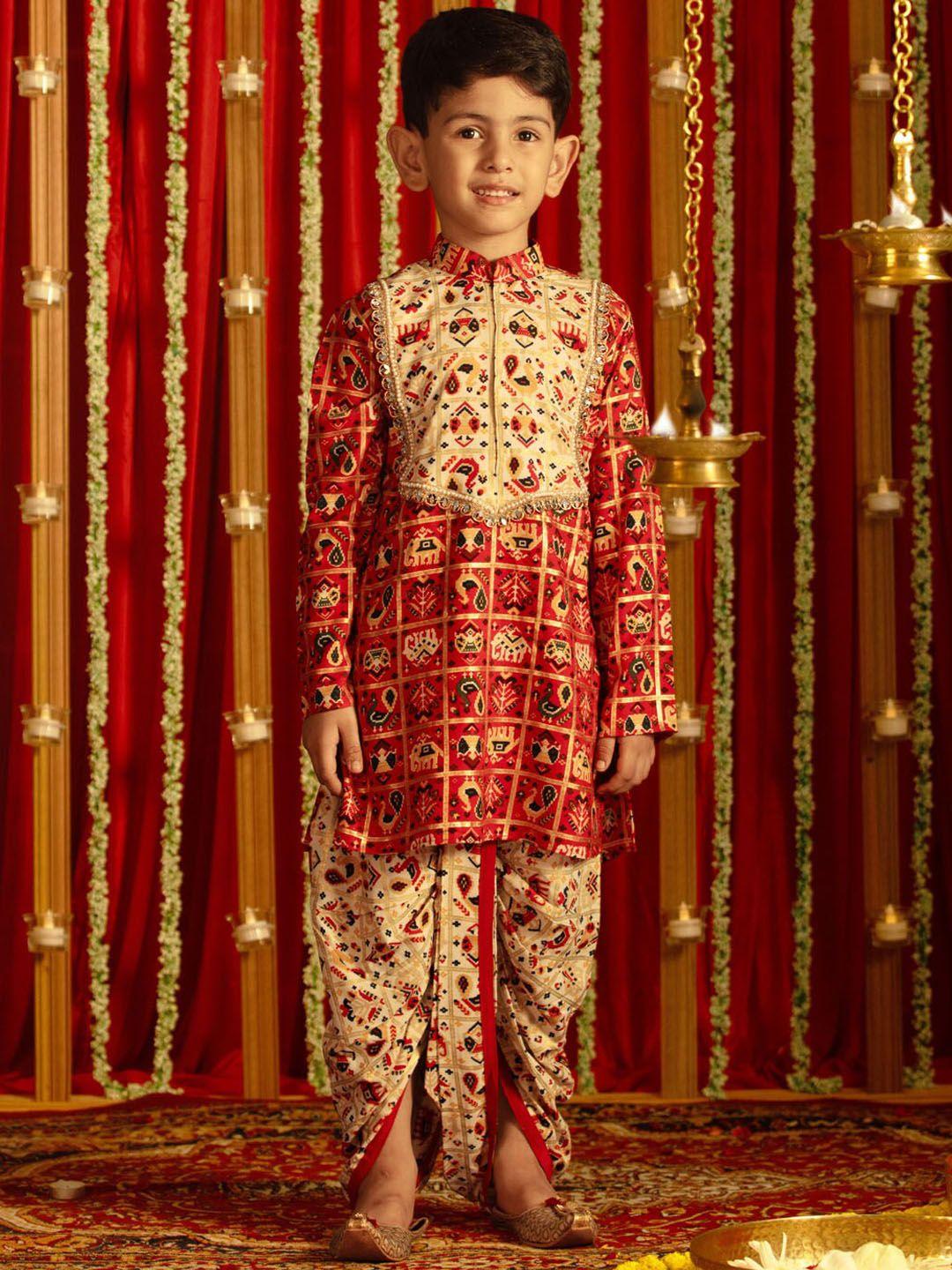 vastramay boys ethnic motifs printed mandarin collar gotta patti kurta with pyjamas