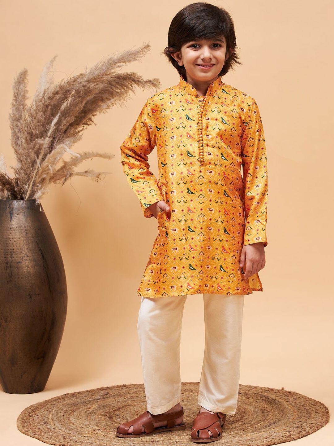 vastramay boys ethnic motifs printed patola mandarin collar regular kurta with pyjamas