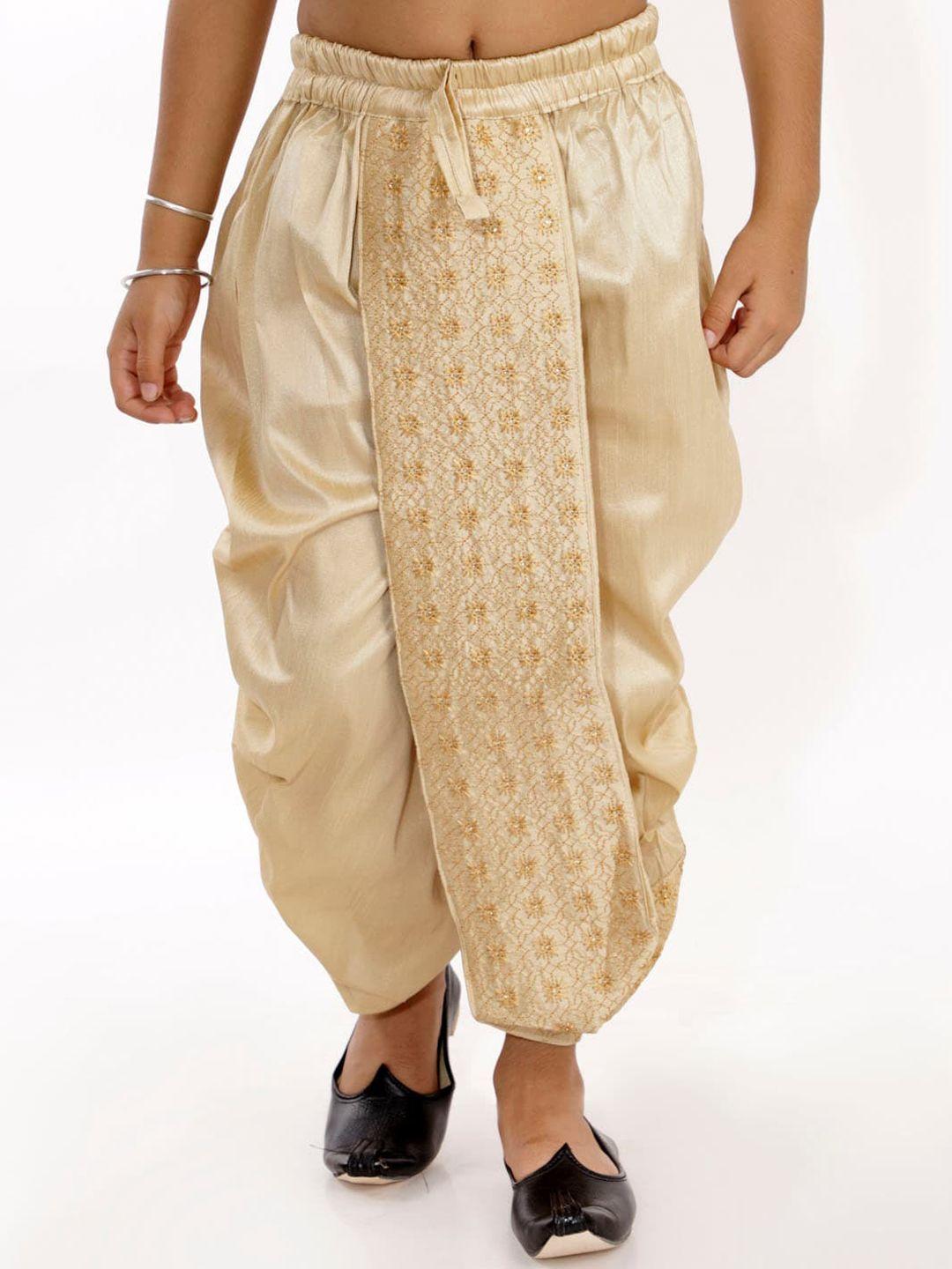 vastramay boys gold colored embroidered silk blend dhoti pants