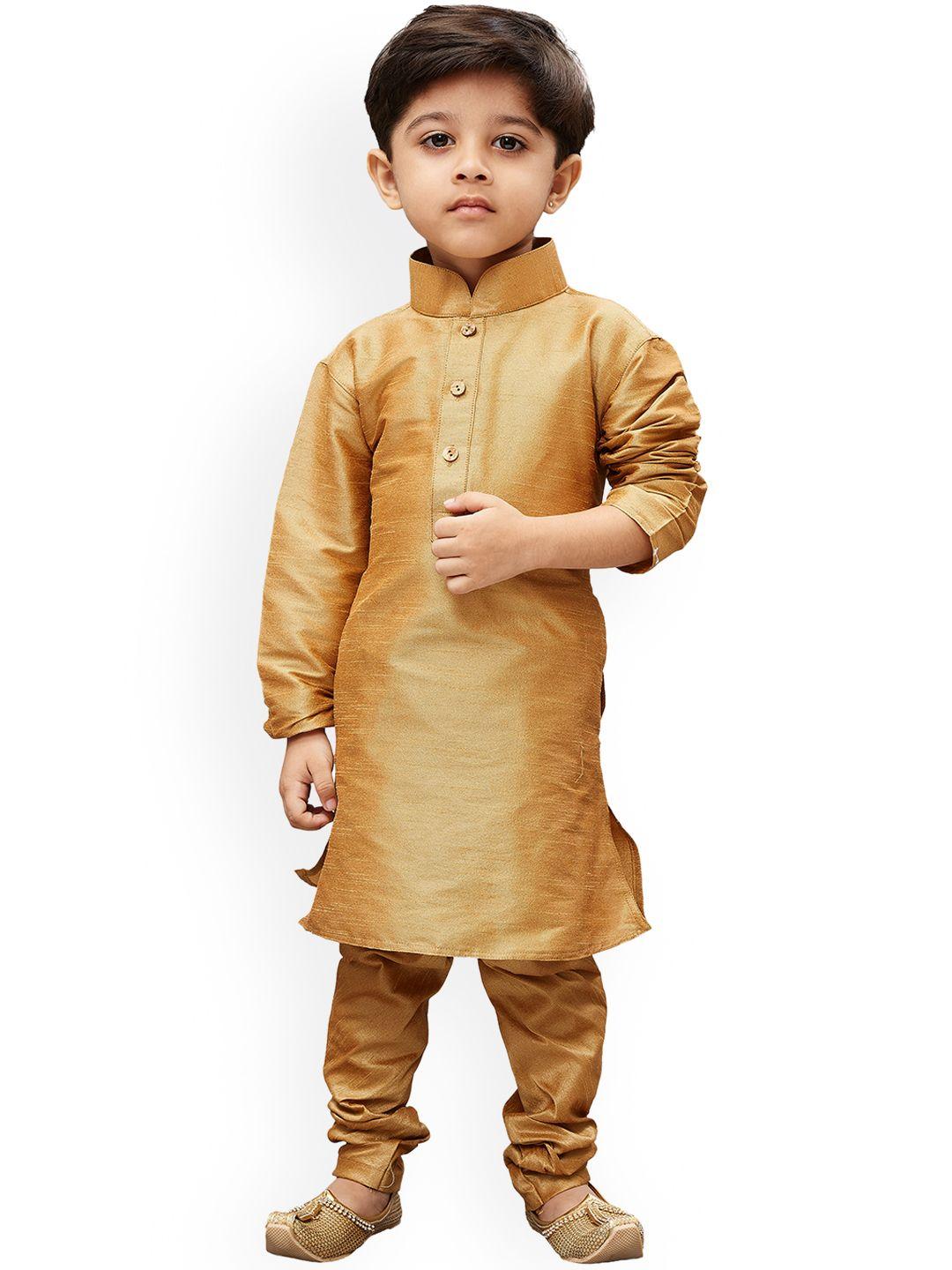 vastramay boys gold-toned woven design straight kurta
