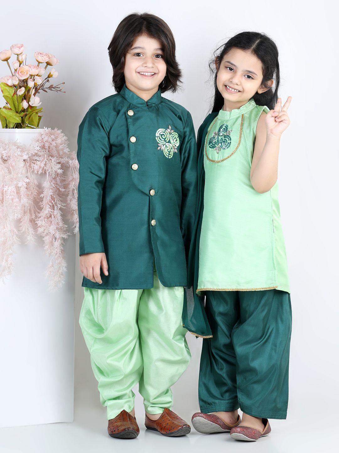 vastramay boys green hand embroidered kurta sherwani