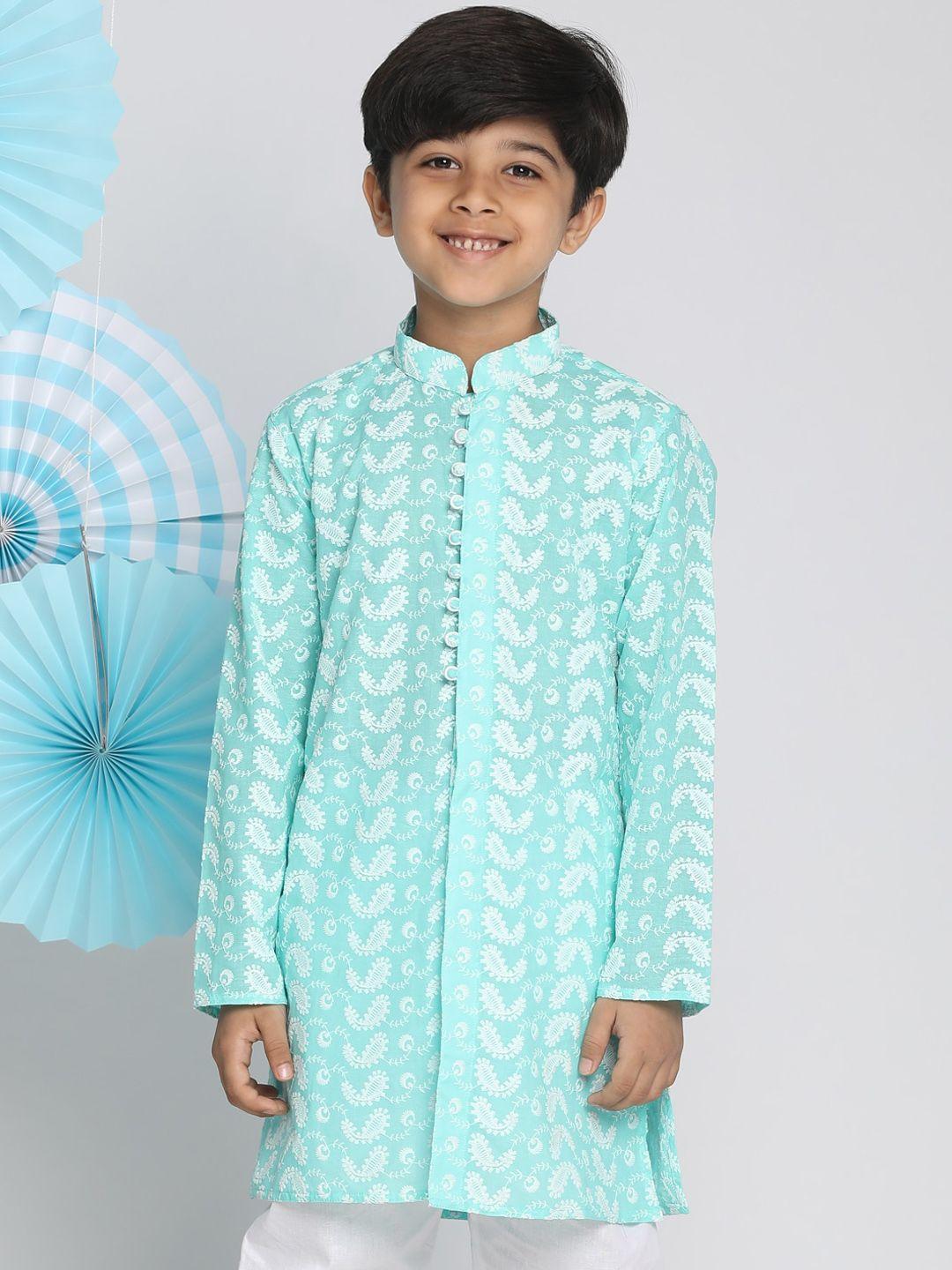 vastramay boys green paisley embroidered chikankari kurta