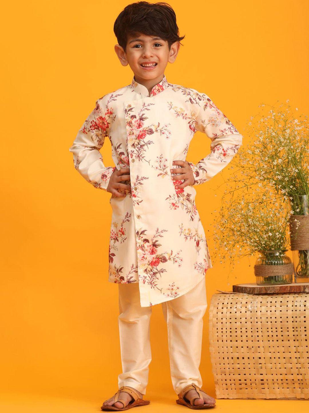 vastramay boys mandrain collar floral printed regular kurta with pyjamas