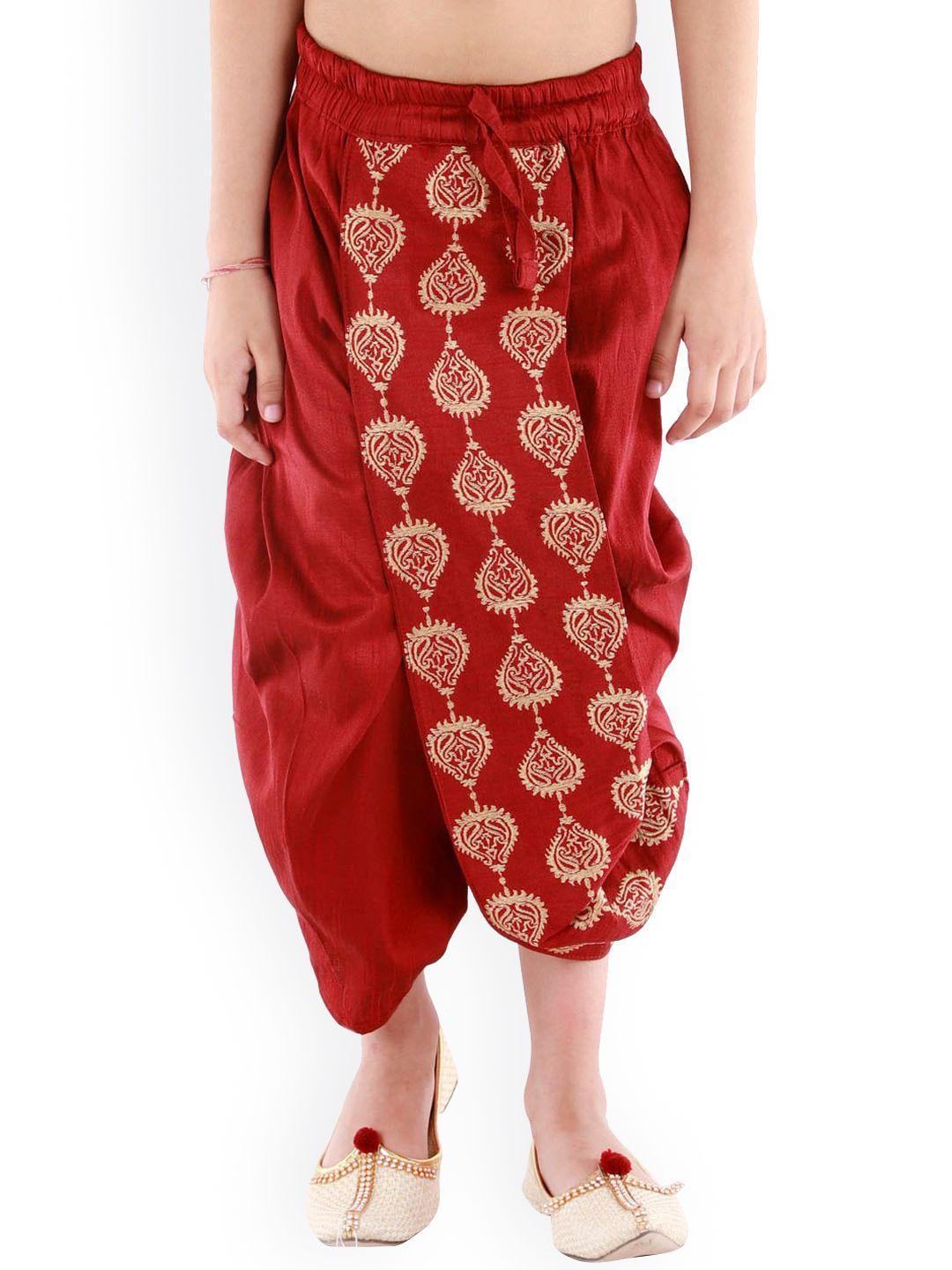 vastramay boys maroon & gold  traditional embroidered dhoti