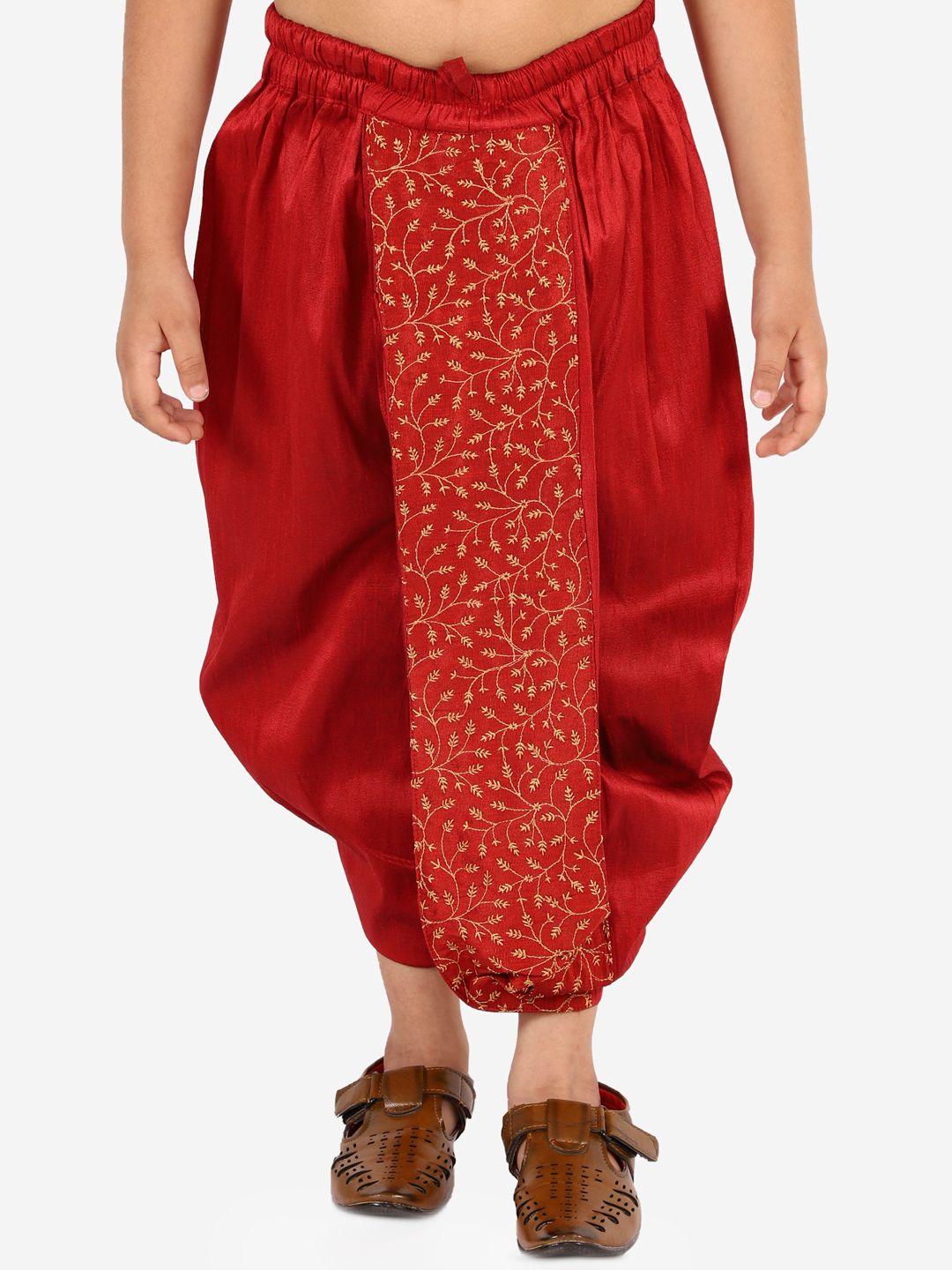 vastramay boys maroon embroidered pleated dhoti