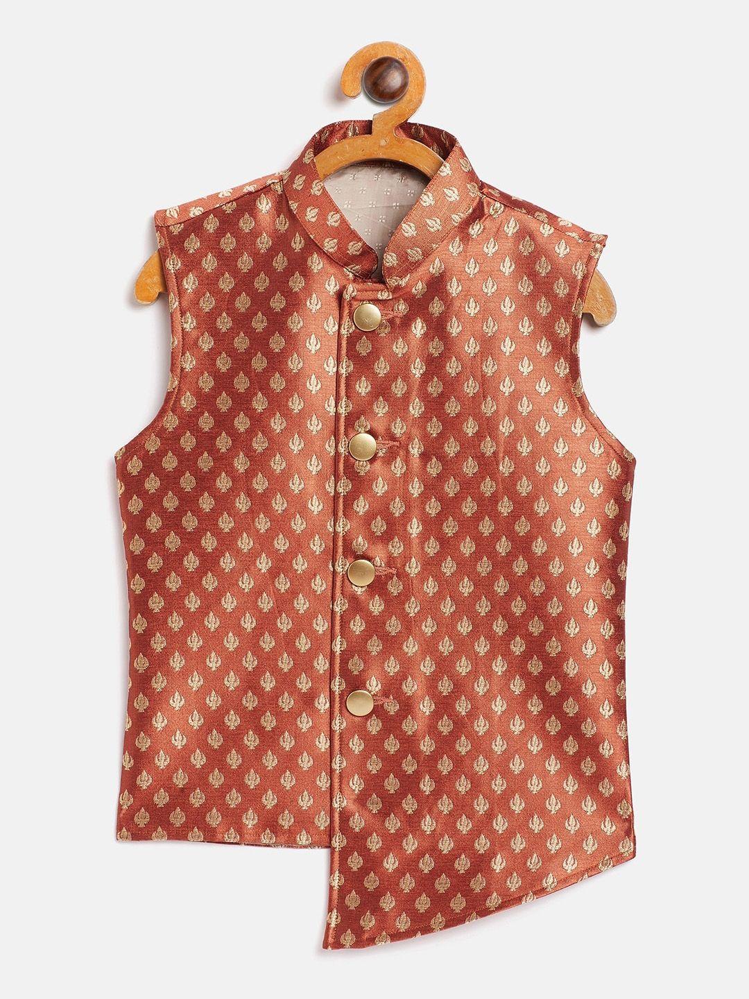 vastramay boys orange-colored woven nehru jackets