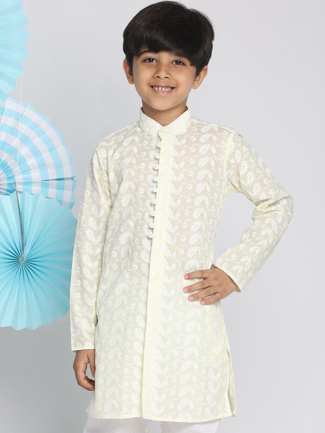 vastramay boys paisley embroidered cotton chikankari kurta