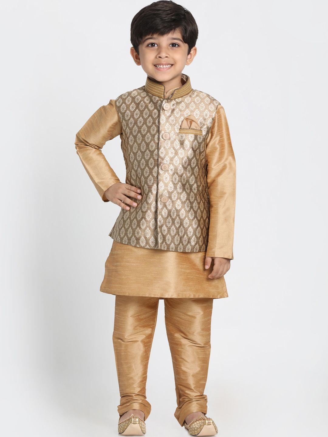 vastramay boys rose gold ethnic motifs layered kurti with trousers