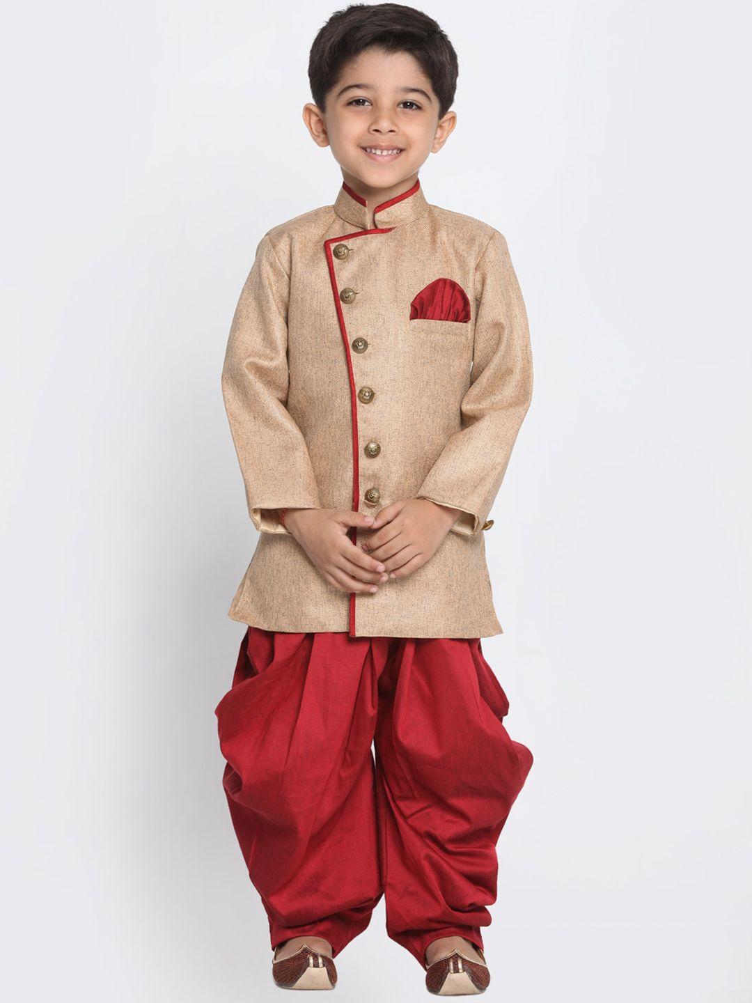 vastramay boys self design mandarin collar long sleeve indowestern sherwani set