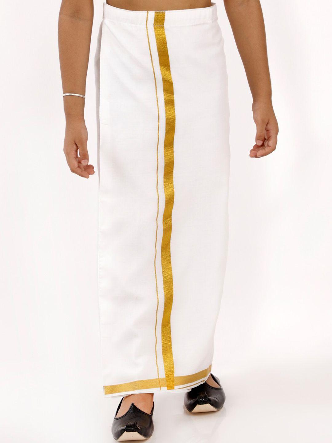 vastramay boys white & gold-coloured solid cotton relax-fit dhoti