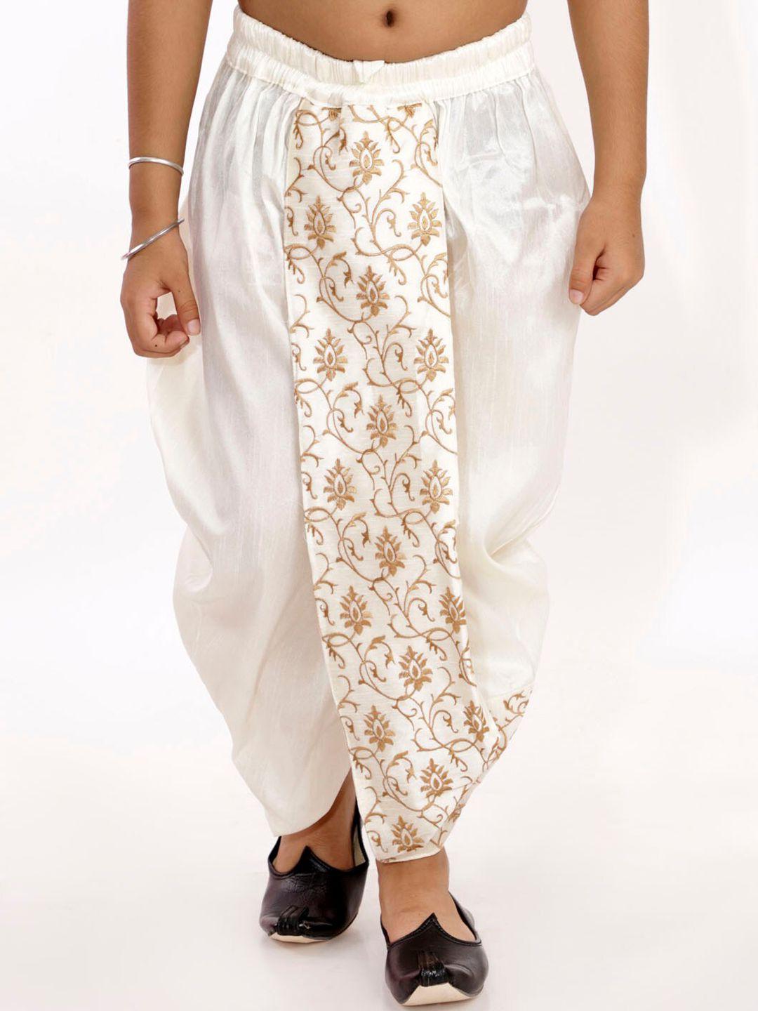 vastramay boys white & gold embroidered ready-to-wear dhoti