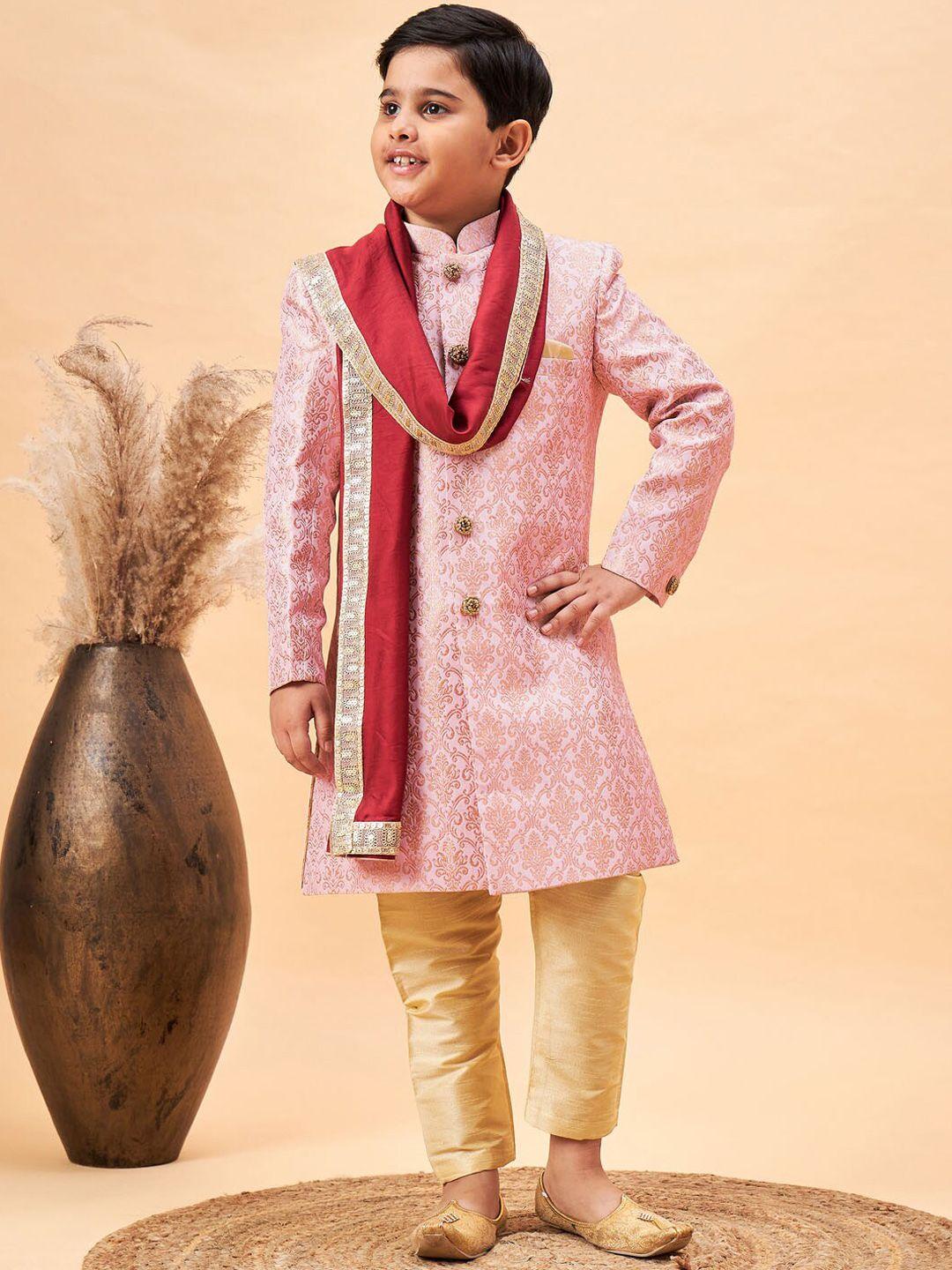 vastramay boys woven-design sherwani set