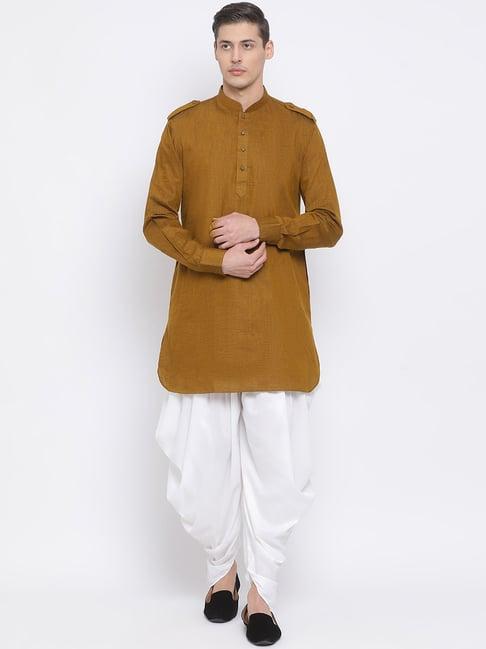 vastramay brown & white relaxed fit kurta set