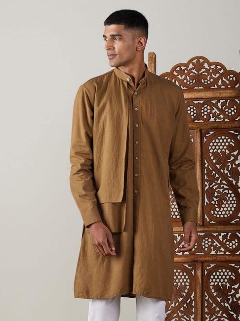 vastramay coffee brown cotton regular fit kurta