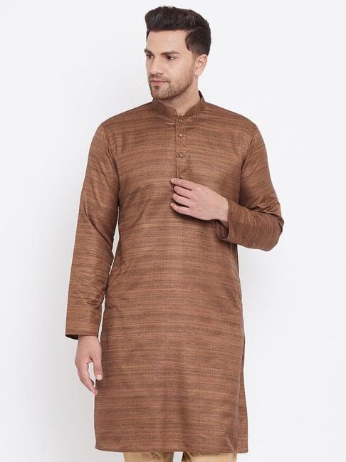 vastramay coffee brown regular fit striped kurta