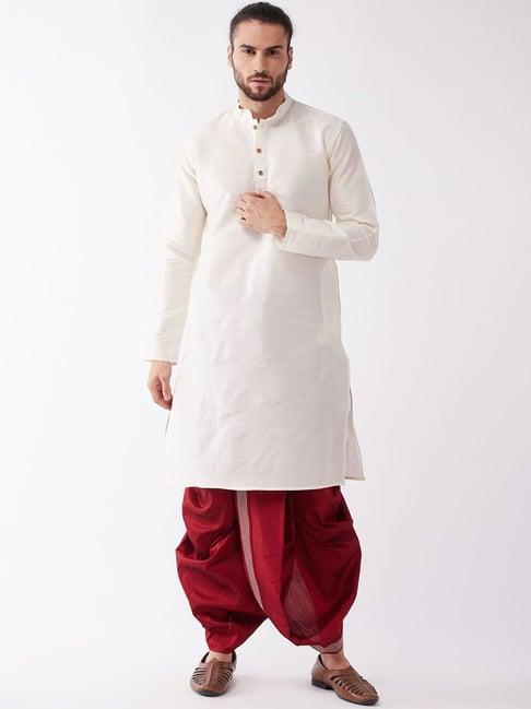 vastramay cream & maroon straight fit kurta set