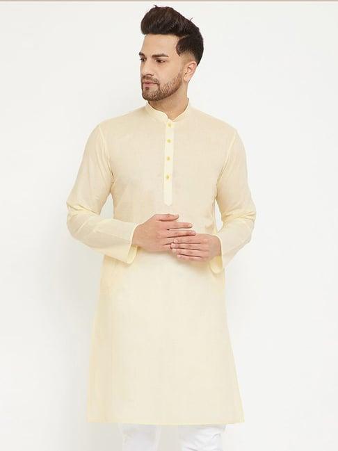 vastramay cream cotton straight fit kurtas