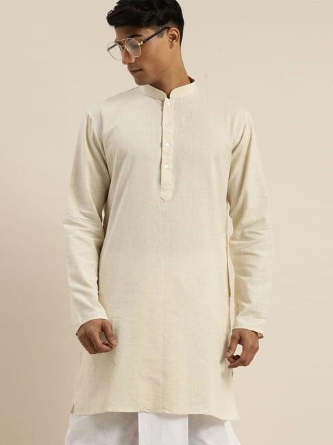 vastramay cream cotton straight fit kurtas