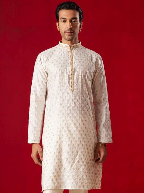 vastramay cream regular fit embroidered kurta