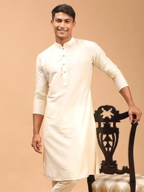 vastramay cream regular fit kurta