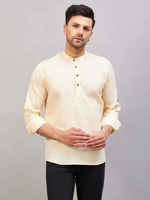 vastramay cream regular fit short kurta