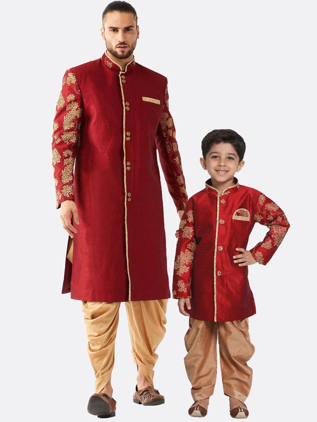 vastramay embroidered mandarin collar slim-fit sherwani set