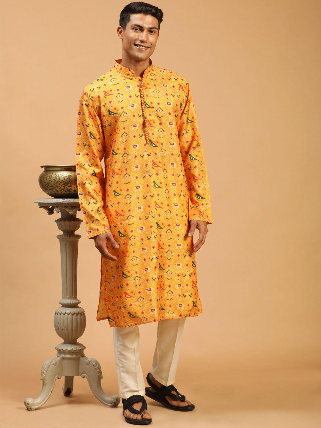vastramay ethnic motif printed mandarin collar kurta with pyjamas