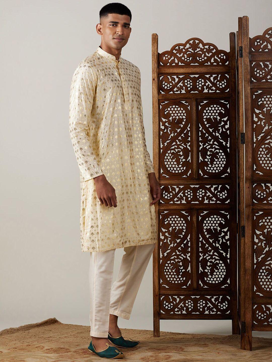 vastramay ethnic motifs foil printed mandarin collar kurta with trousers