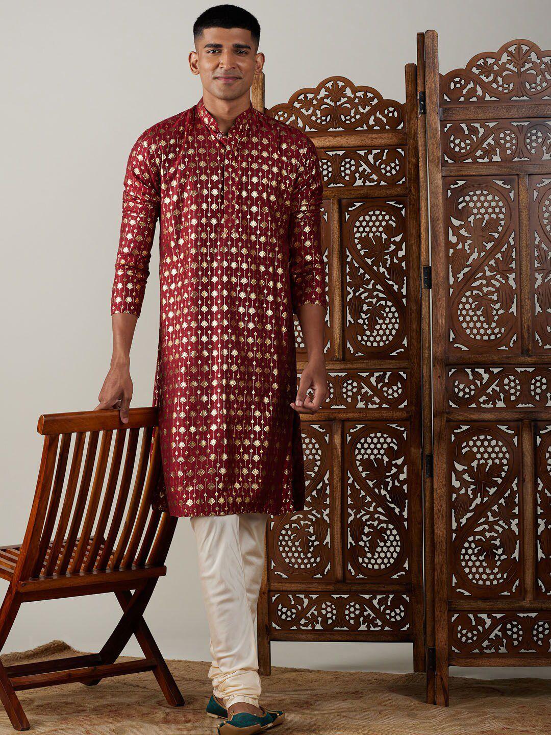 vastramay ethnic motifs printed mandarin collar kurta with churidar