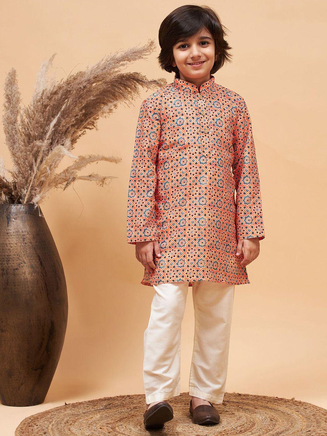 vastramay ethnic motifs printed mandarin collar kurta with pyjamas