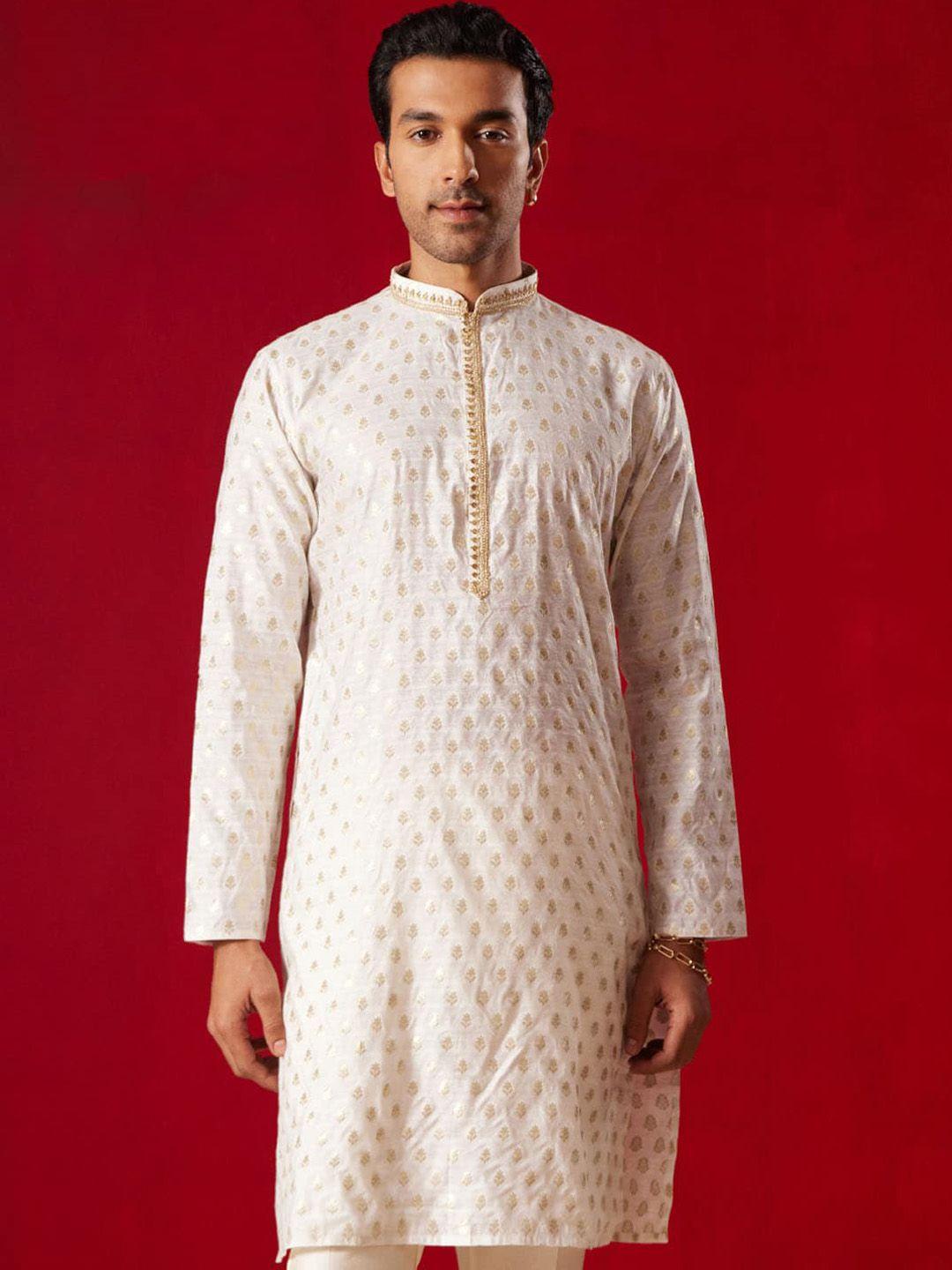 vastramay ethnic motifs woven design mandarin collar jacquard kurta