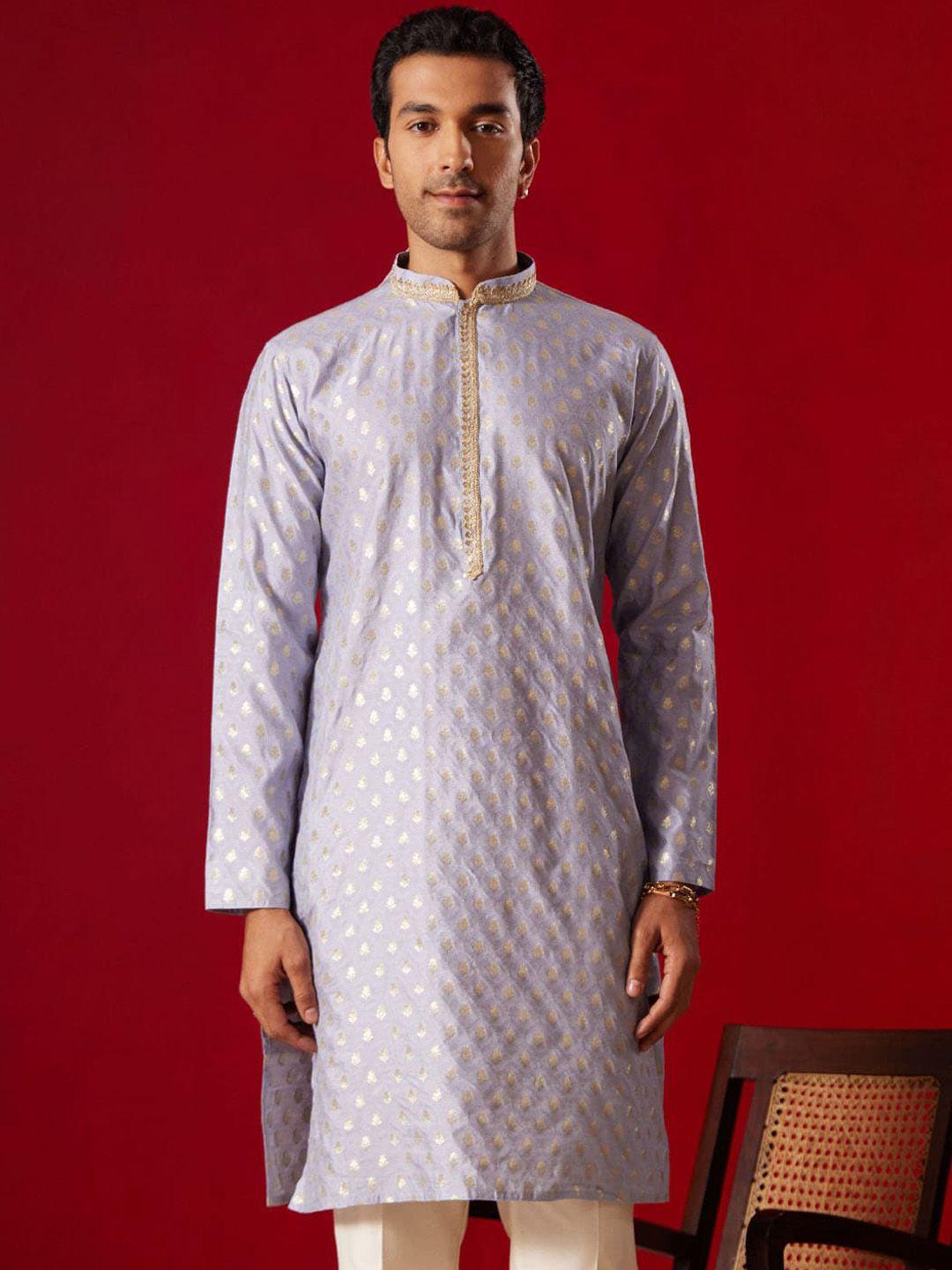 vastramay ethnic motifs woven design mandarin collar jacquard kurta