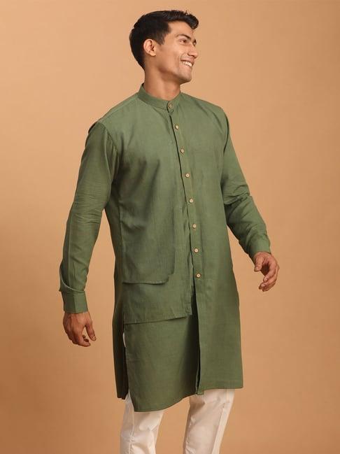 vastramay green cotton regular fit kurta