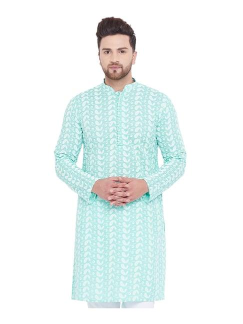 vastramay green cotton regular fit paisley kurta