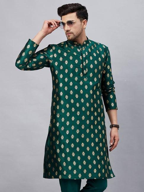 vastramay green regular fit printed kurta