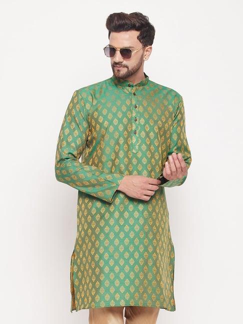 vastramay green regular fit self pattern kurta