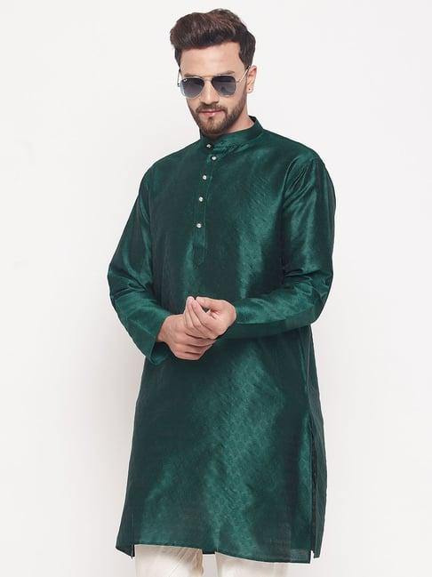 vastramay green regular fit self pattern kurta