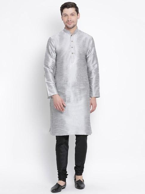 vastramay grey & black regular fit kurta bottom set