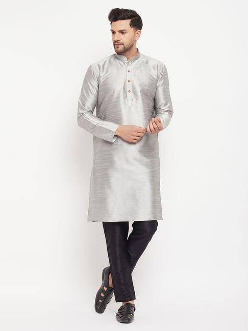 vastramay grey & black regular fit kurta bottom set