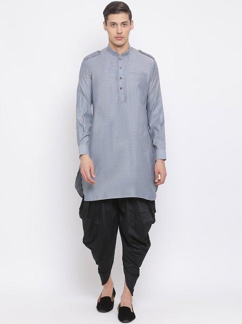 vastramay grey & black relaxed fit self pattern kurta set