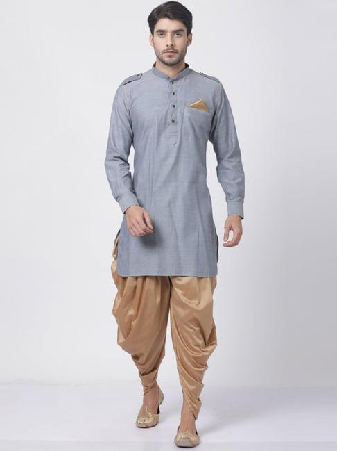 vastramay grey & gold relaxed fit kurta set